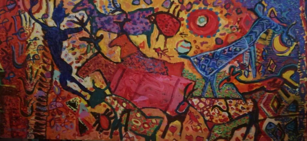 Tableau Art Rupestre d'Amin Chaouali, artiste plasticien tunisien de Carthage