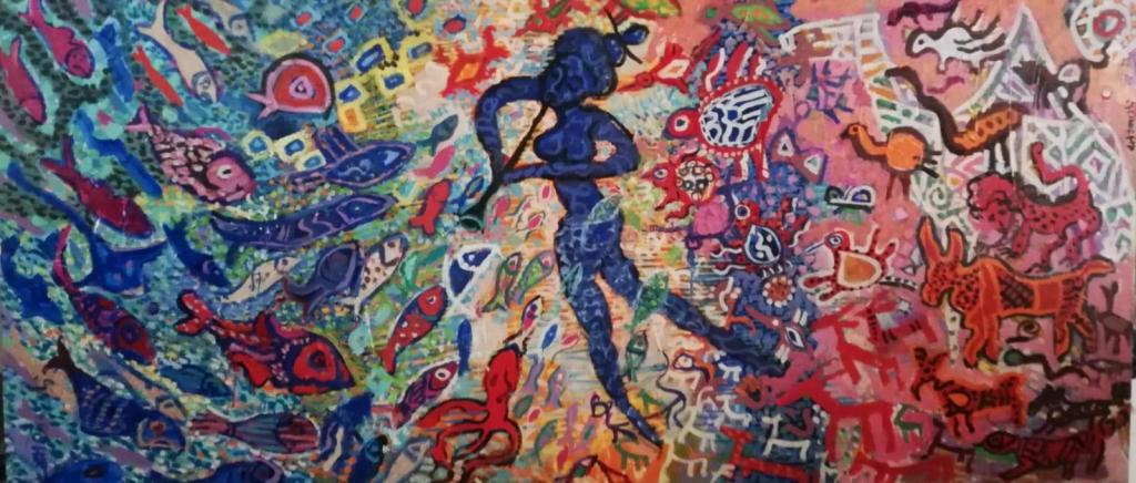 Tableau Art Rupestre d'Amin Chaouali, artiste plasticien tunisien de Carthage
