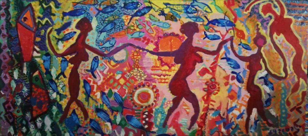 Tableau Art Rupestre d'Amin Chaouali, artiste plasticien tunisien de Carthage